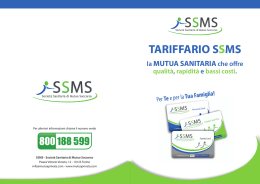 TARIFFARIO SSMS - SSMS Servizio di Mutua Privata