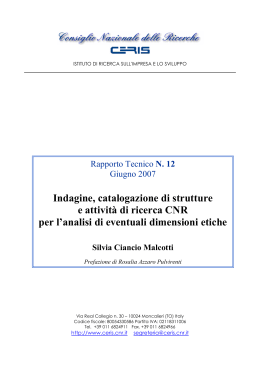 Indagine, catalogazione di strutture e attività di ricerca - Ceris-CNR
