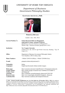 UNIVERSITY OF ROME TOR VERGATA Department of Business