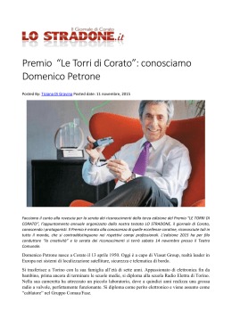 Premio “Le Torri di Corato”: conosciamo Domenico Petrone
