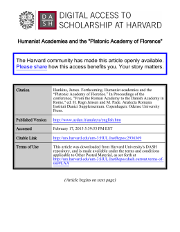 Humanist Academies and the "Platonic Academy of Florence" The