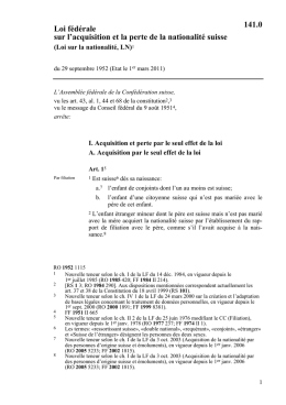 Loi f&eacute;d&eacute;rale sur l`acquisition et la perte de la