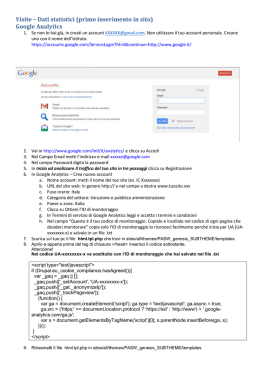Visite – Dati statistici (primo inserimento in sito) Google Analytics