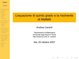 L`equazione di quinto grado e la risolvente di Malfatti