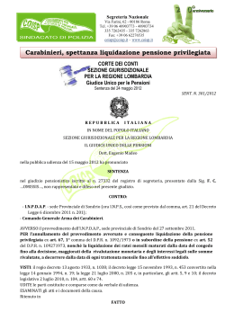Carabinieri, spettanza liquidazione pensione privilegiata
