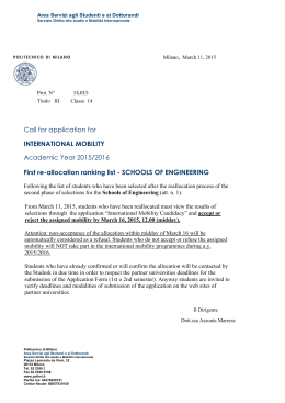 Call for application for INTERNATIONAL MOBILITY Academic Year