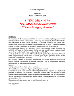 I TEMI DELLA VITA NEL VANGELO DI GIOVANNI