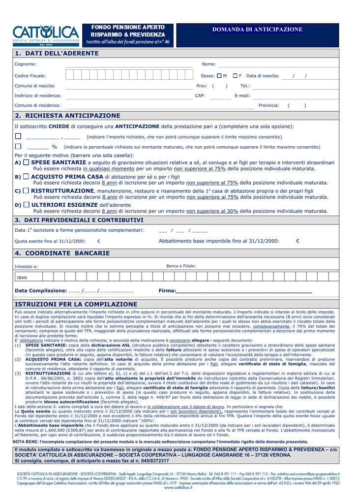 SCARICA MODULO ANTICIPO TFR