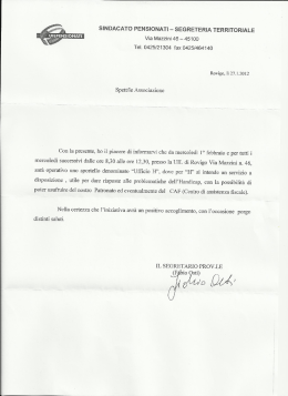 SINDACATO PENSIONATI - SEGRETERIA TERRITORIALE Via