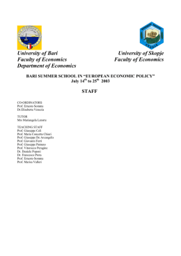 University of Bari University of Skopje Faculty of Economics Faculty