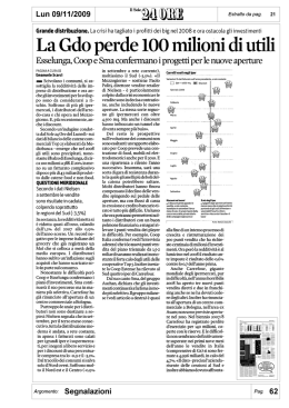 La Gdo perde 100 milioni ` utili
