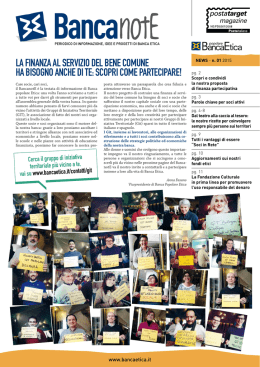 LA FINANZA AL SERVIZIO DEL BENE COMUNE HA