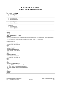 IL LINGUAGGIO HTML (HyperText Markup Language) Le Liste