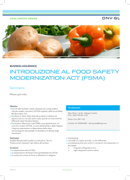 INTRODUZIONE AL FOOD SAFETY MODERNIZATION ACT (FSMA)