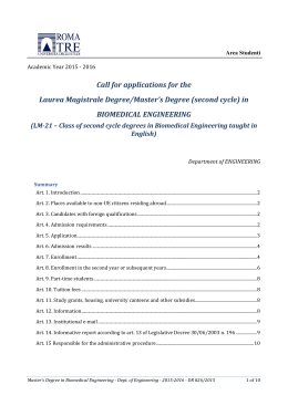 Call for applications for the Laurea Magistrale Degree/Master`s