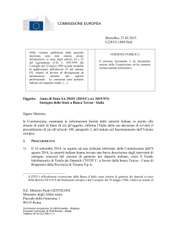 La notifica dell`avvio dell`istruttoria UE per aiuti di Stato a Banca