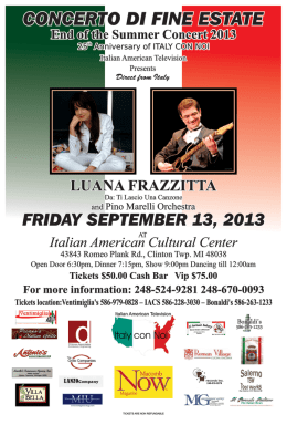 FRIDAY SEPTEMBER 13, 2013 - Italian American Cultural Society