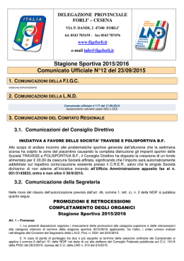 Stagione Sportiva 2015/2016 Comunicato Ufficiale N&deg;12