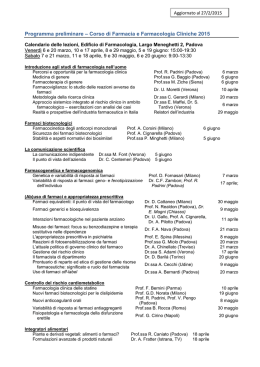 Programma preliminare &ndash; Corso di Farmacia e Farmacologia