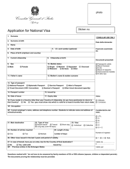 Application for National Visa - Consolato generale d`Italia in Australia