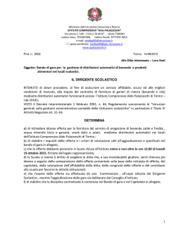 Oggetto: Bando di gara per la gestione di distributori automatici di
