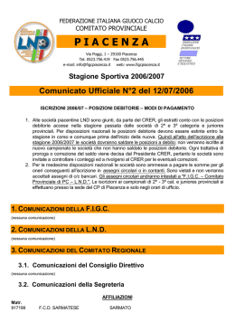 Stagione Sportiva 2006/2007 Comunicato Ufficiale
