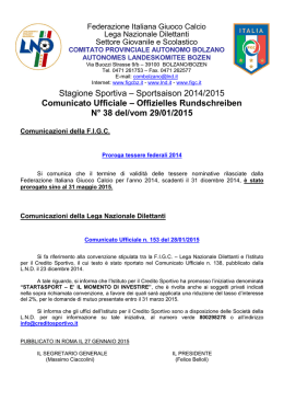 Stagione Sportiva &ndash; Sportsaison 2014/2015 Comunicato