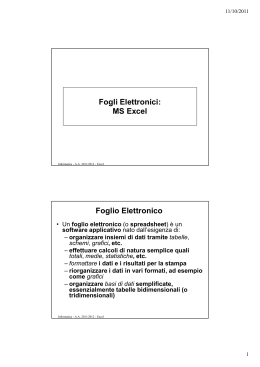 Fogli Elettronici: MS Excel Foglio Elettronico