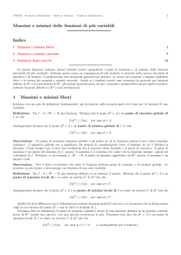 Massimi e minimi delle funzioni di pi`u variabili Indice 1 Massimi e