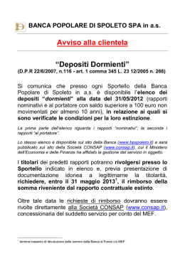 Depositi dormienti al 31/05/2012