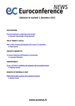 Marted&igrave; 1 dicembre 2015