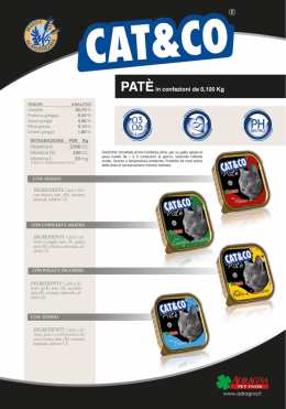 TENORI ANALITICI Umidit&agrave; 80,70 % Proteina greggia 9