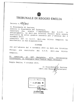 Sostituzione GOT Dott.ssa Cristina Ferrari 4 novembre 2015