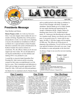 Presidents Message - Loggia Glen Cove, OSIA Lodge 1016