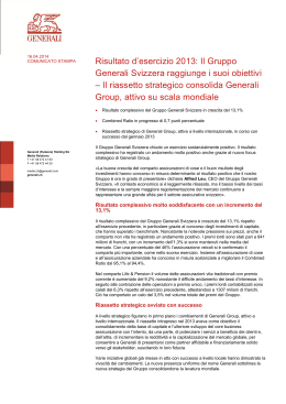 Risultato d`esercizio 2013: Il Gruppo Generali Svizzera raggiunge i