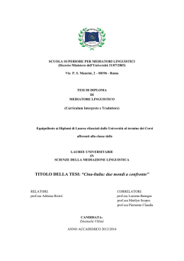 TITOLO DELLA TESI: &ldquo;Cina-Italia: due mondi a