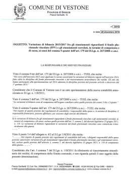 &mdash;&ldquo; `Si COMUNE DI VESTONE
