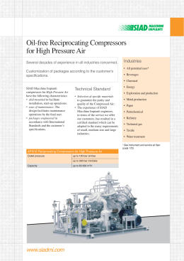 Oil-free Reciprocating Compressors for High Pressure Air