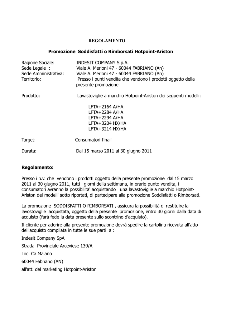 INDESIT COMPANY SpA Sede Legale