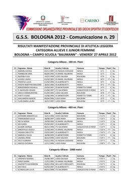 G.S.S. BOLOGNA 2012 - Comunicazione n. 29