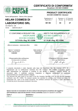 certificato di conformita` helan cosmesi di laboratorio srl