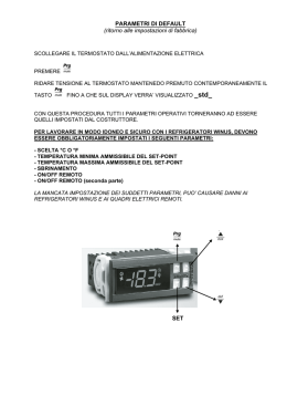 PARAMETRI DI DEFAULT (ritorno alle impostazioni di fabbrica) SET
