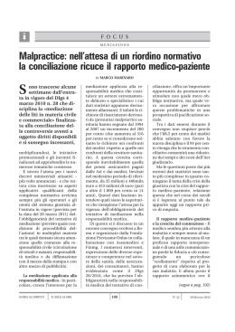 Malpractice: nell`attesa di un riordino normativo la conciliazione