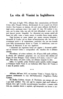 La Vita di Vanini in Inghilterra -