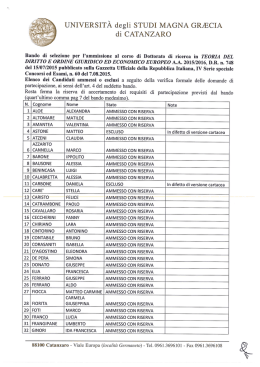 Selezione per l`ammissione al corso di Dottorato di ricerca in