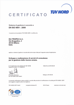 Societ&agrave; certificata per la Qualit&agrave; ISO 9001