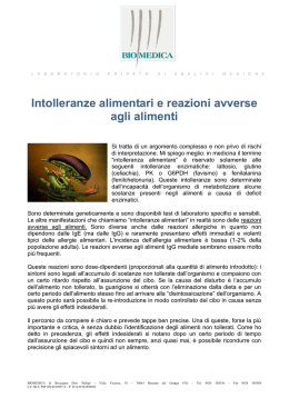Intolleranze alimentari e reazioni avverse agli alimenti