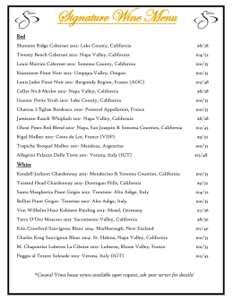 Signature Wine Menu