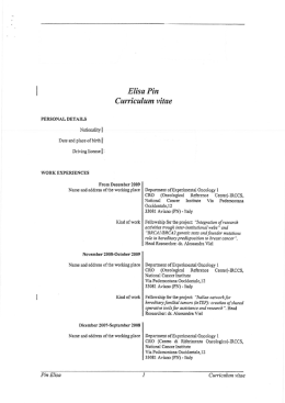 Page 1 Elisa Pin Curriculum vitae PERSONAL DETAILS Nańona&iuml;&igrave;ty