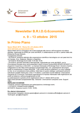 Newsletter B.R.I.D.G.€conomies n. 9 – 13 ottobre 2015 In Primo Piano